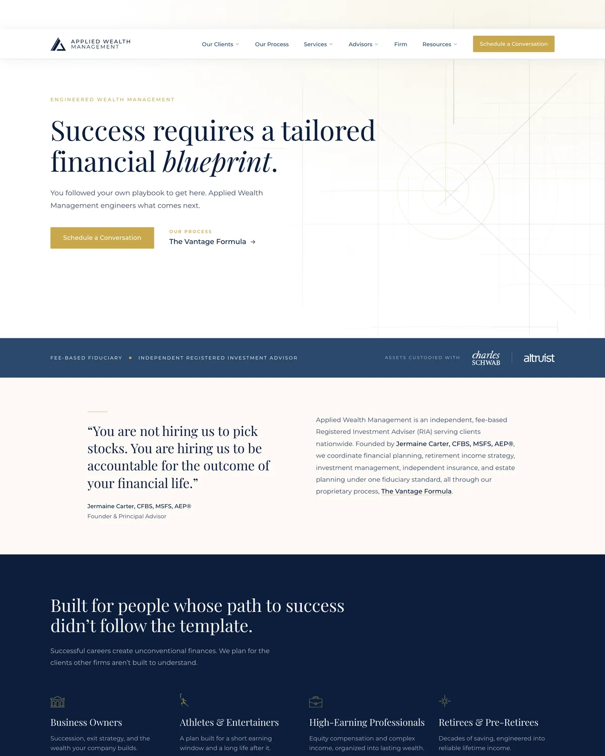 The Applied Wealth Management website, built by Capital Turbine