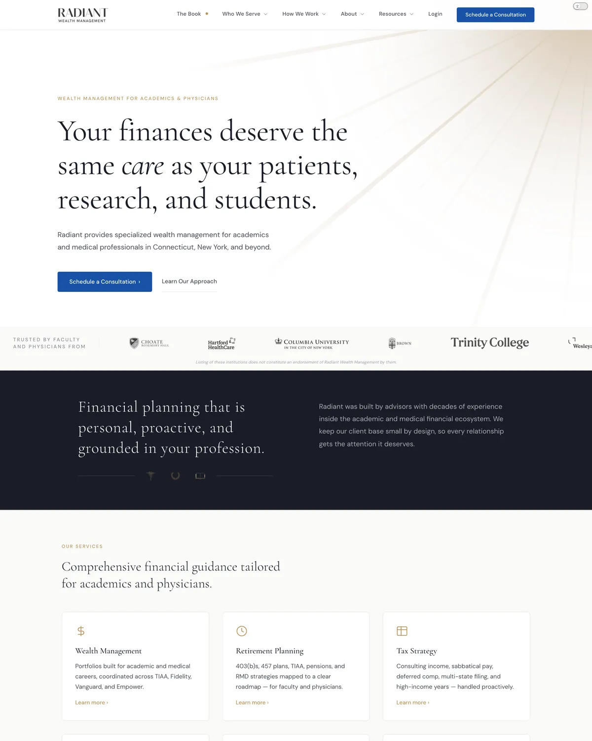 The Radiant Wealth Management website, built by Capital Turbine